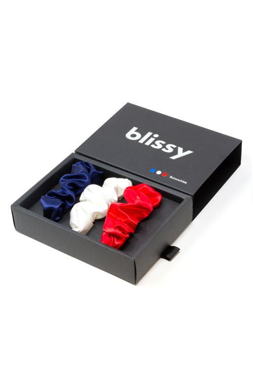 Blissy 3-pack Silk Scrunchies In Red/white/blue