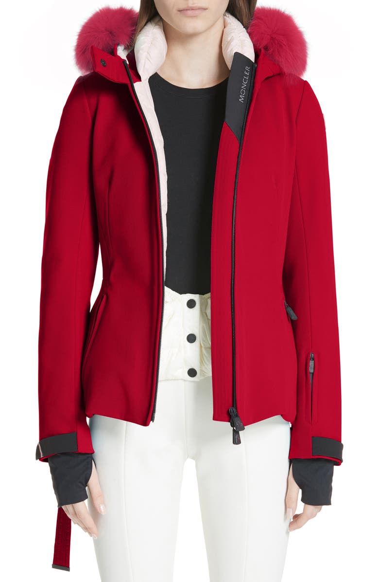 Moncler Bauges Water Repellent Hooded Down Coat with Detachable Genuine Fox Fur Trim, Main, color, 