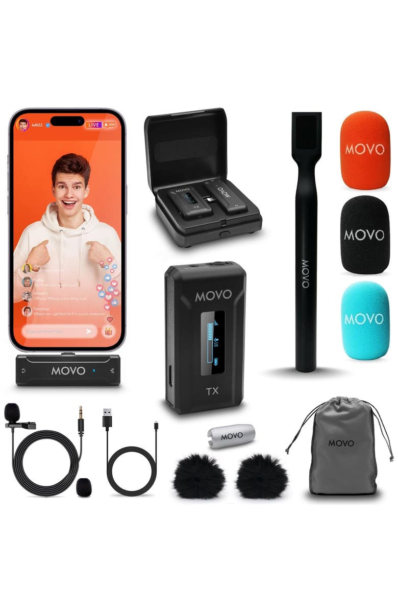 MOVO WMX-2-L Wireless Lavalier Microphone for iPhone/Lightning Devices with WMX-HM Handheld Adapter, Main, color, Black