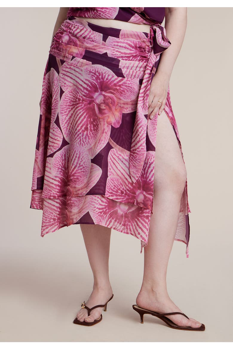 Asymmetric Shirred Midi Skirt, Alternate, color, HOT HOUSE ORCHID