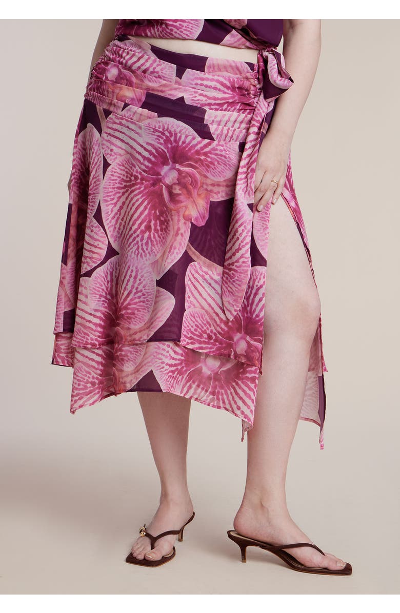 ELOQUII Asymmetric Shirred Midi Skirt, Alternate, color, Hot House Orchid
