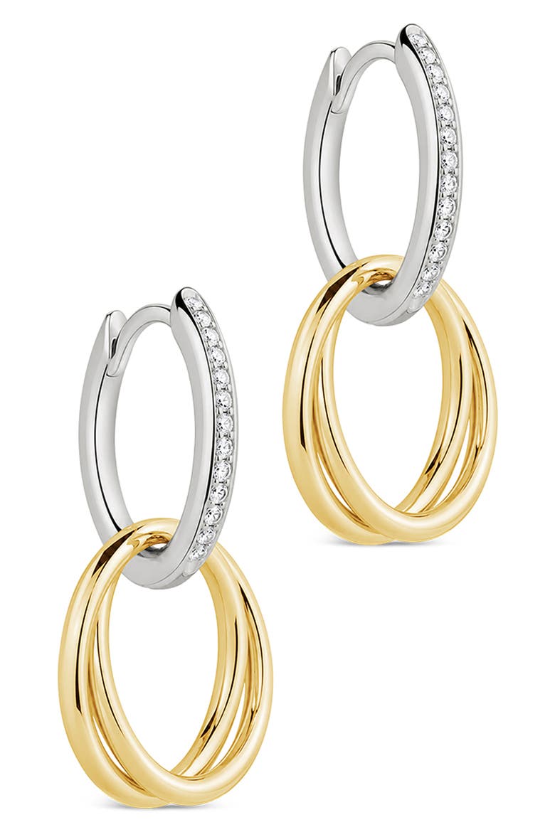 Interlock Two Tone Huggie Hoop Earrings, Alternate, color, DUAL TONE