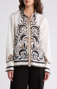 Ellen Tracy Placed Print Long Sleeve Button-Up Shirt
