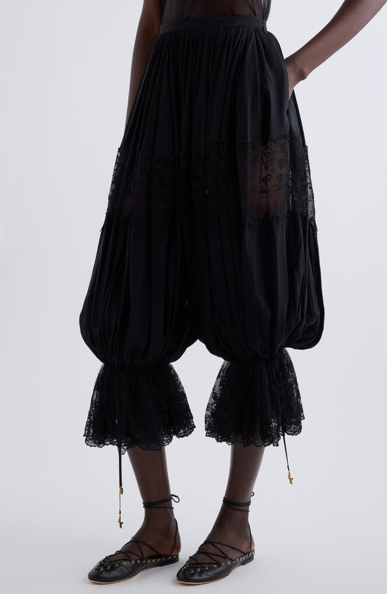 Chloé Lace Trim Silk Crop Pants, Alternate, color, Black