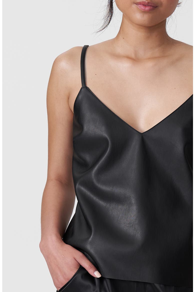 Fatima Faux Leather Camisole, Alternate, color, BLACK