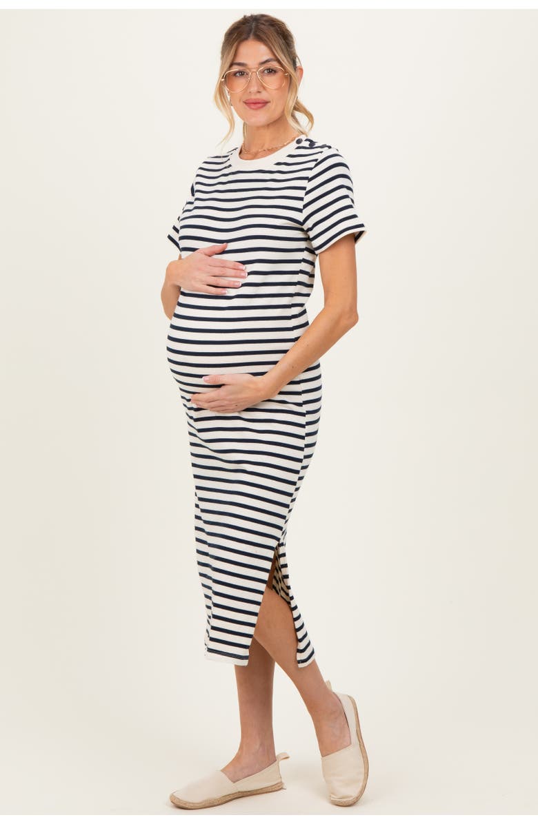 PinkBlush Striped Short Sleeve Midi Dress, Alternate, color, Navy Blue