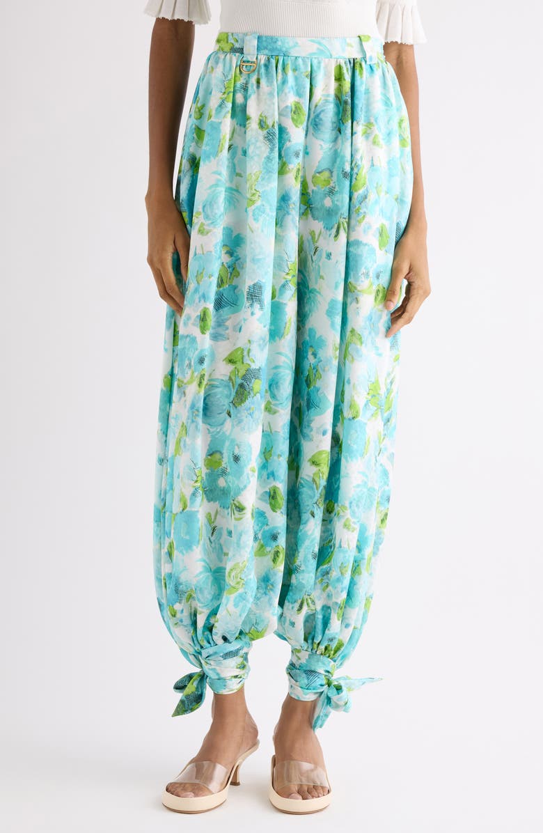 Chloé Floral Silk Jacquard Harem Pants, Main, color, White - Blue