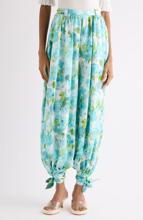 Floral Silk Jacquard Harem Pants