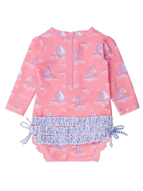 Rufflebutts Toddler Girls Long Sleeve Upf50+ One Piece Rash Guard In Pink Seas The Day