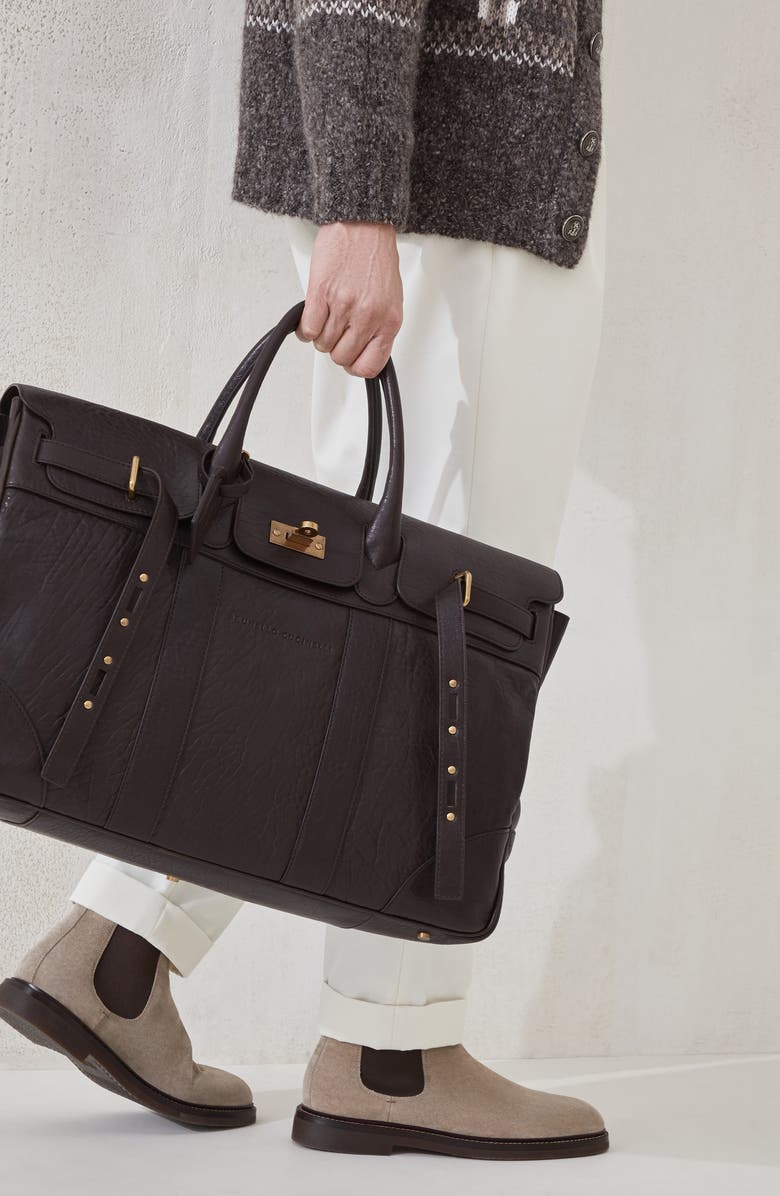 Brunello Cucinelli Leather country bag, Alternate, color, Brown