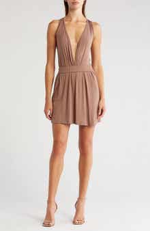 GO COUTURE Plunge Neck Knit Minidress