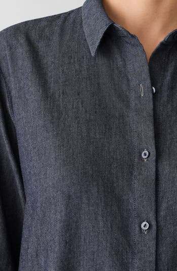 Classic Long Sleeve Organic Cotton Chambray Button-Up Shirt