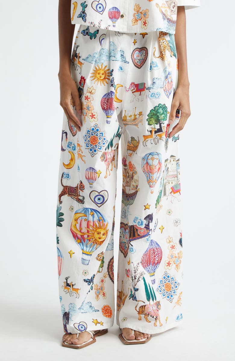 Camilla Kapadokya Kitsch Pleated Organic Cotton Wide Leg Pants, Main, color, Kapadokya Kitsch