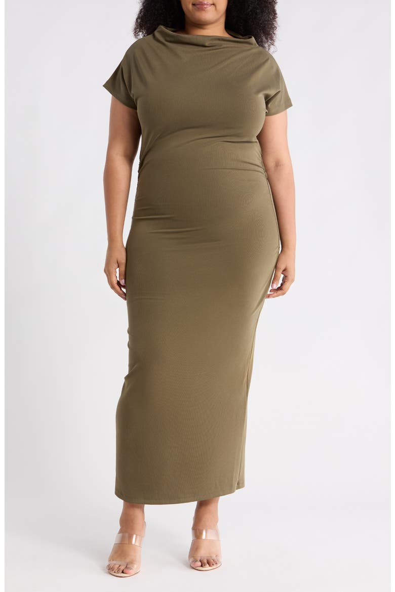 Off the Shoulder Ruched Dress, Main, color, OLIVE
