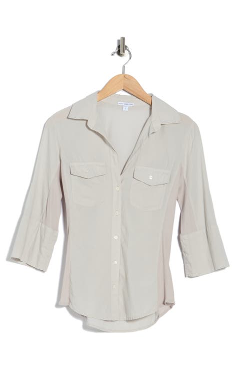 Three-Quarter Sleeve Button-Up Shirt