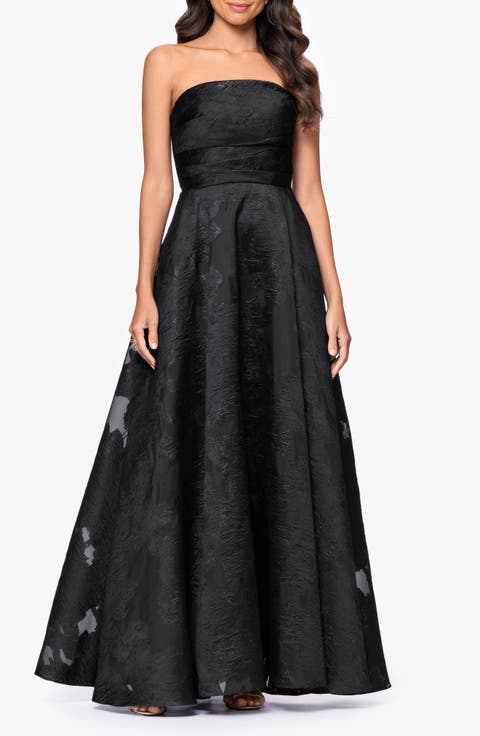 Floral Brocade Strapless Gown
