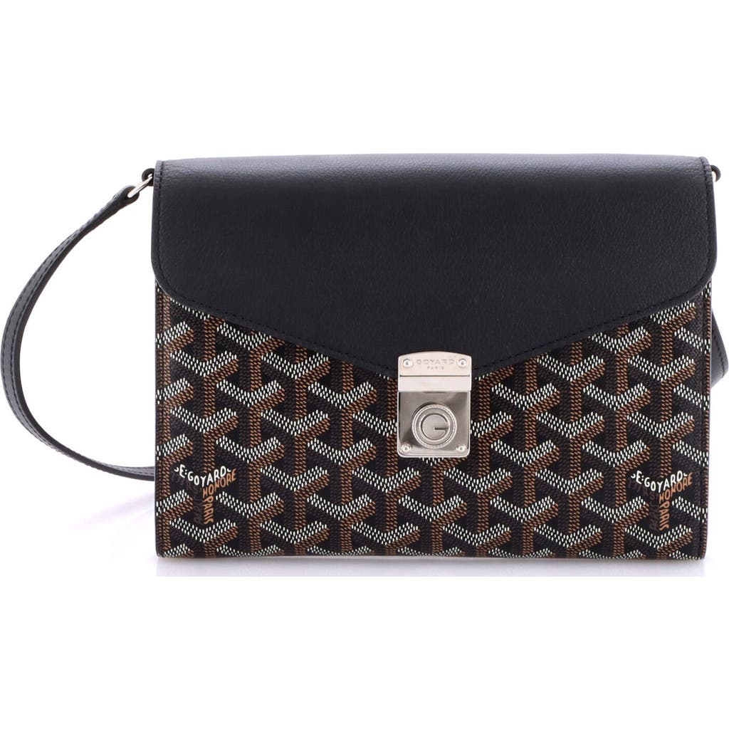 Pre-owned Goyard Goyard Chypre Wallet On Strap Coated Canvas With Leather In Black