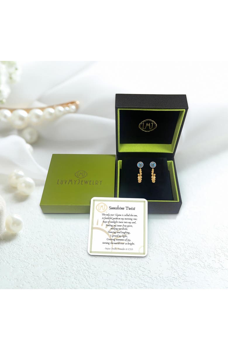 LuvMyJewelry Rise Shine Design Yellow Gold Plated SIlverTurquoise Gemstone Diamond Sun Earring, Alternate, color, 