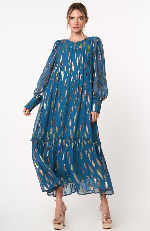Ciebon Eryn Metallic Print Tie Waist Long Sleeve Maxi Dress