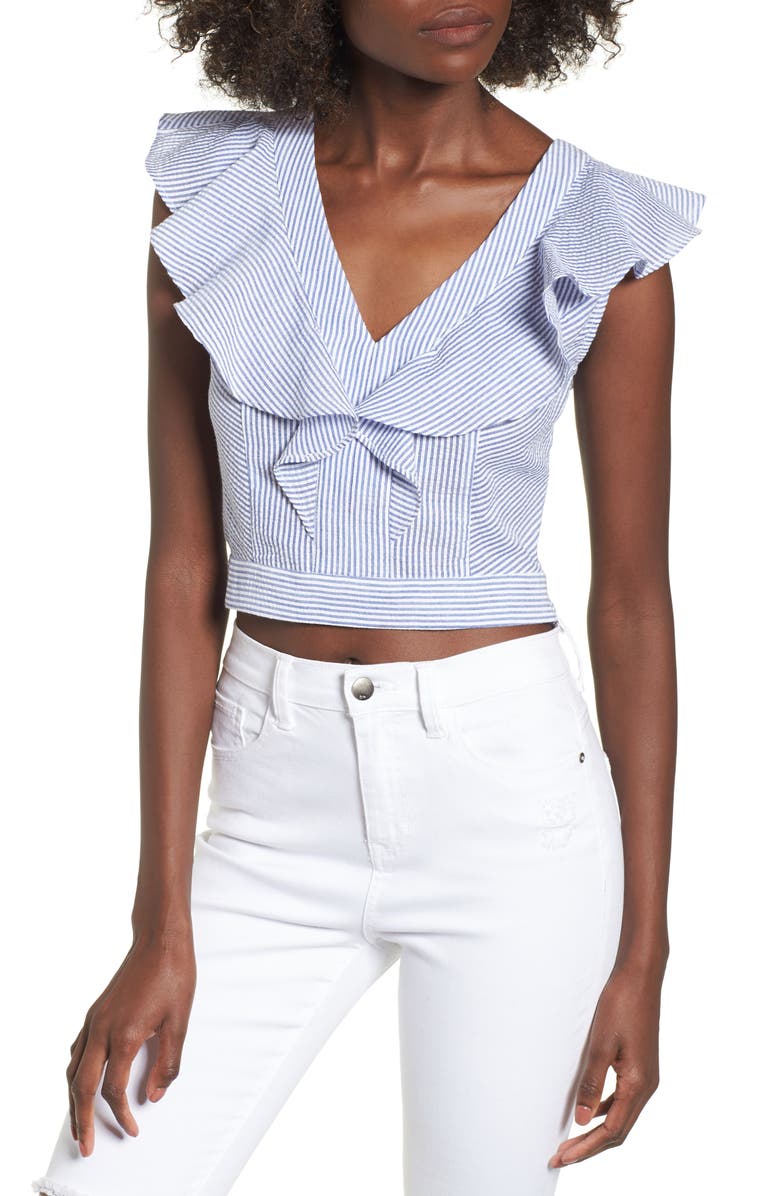 Socialite Ruffle Seersucker Crop Top, Main, color,