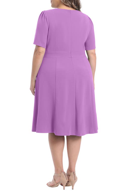 London Times Short Sleeve Fit & Flare Midi Dress In Purple