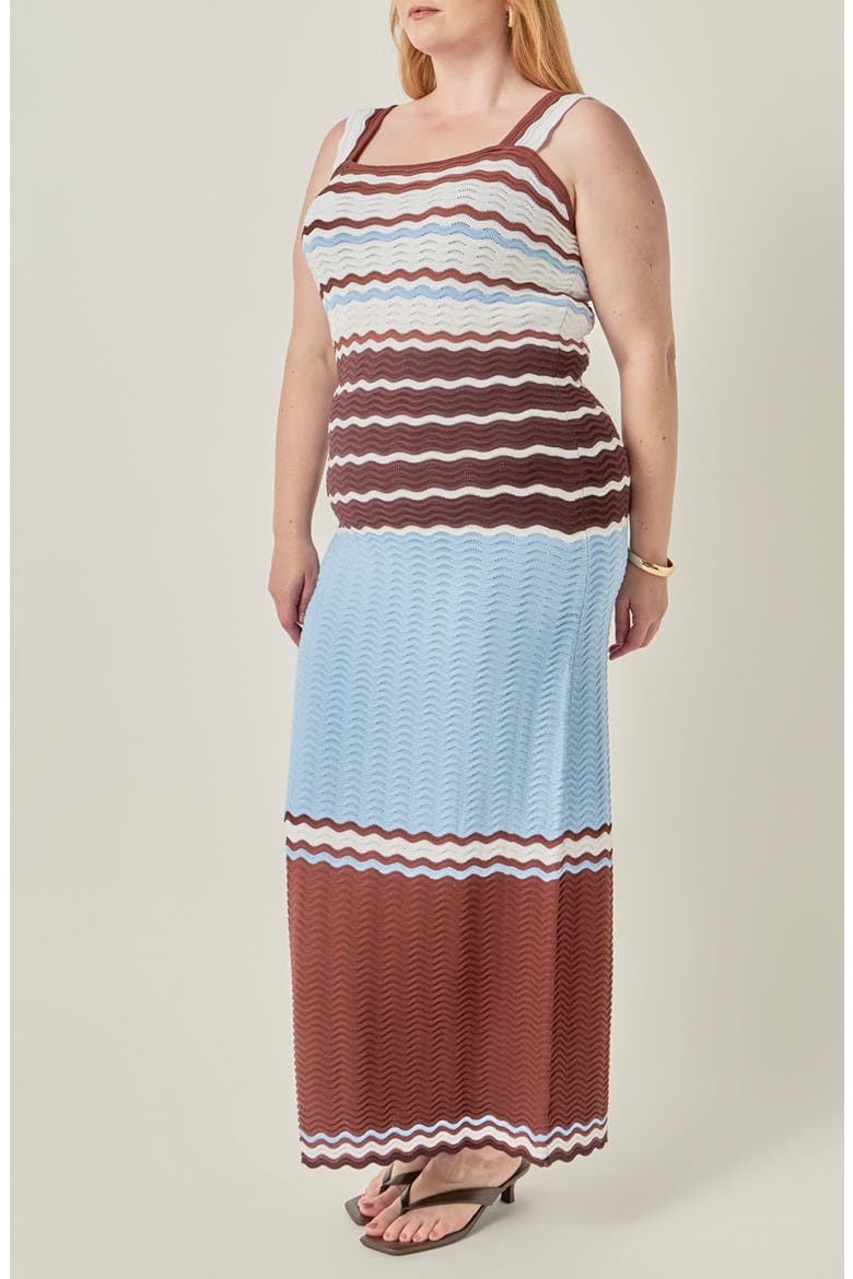 Wavy Crochet Midi Dress, Alternate, color, BROWN MULTI