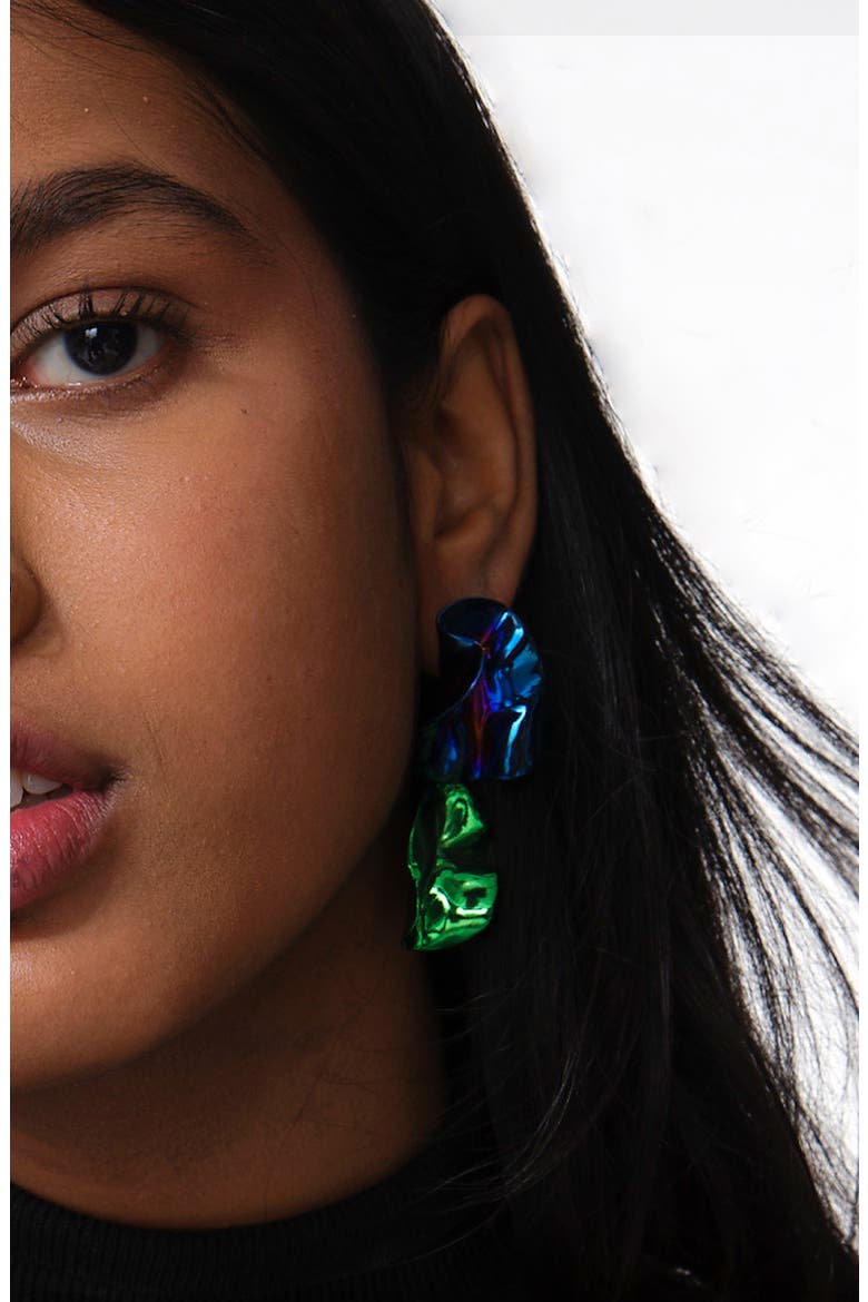 Flashback Fold Drop Earrings, Alternate, color, COBALT EMERALD