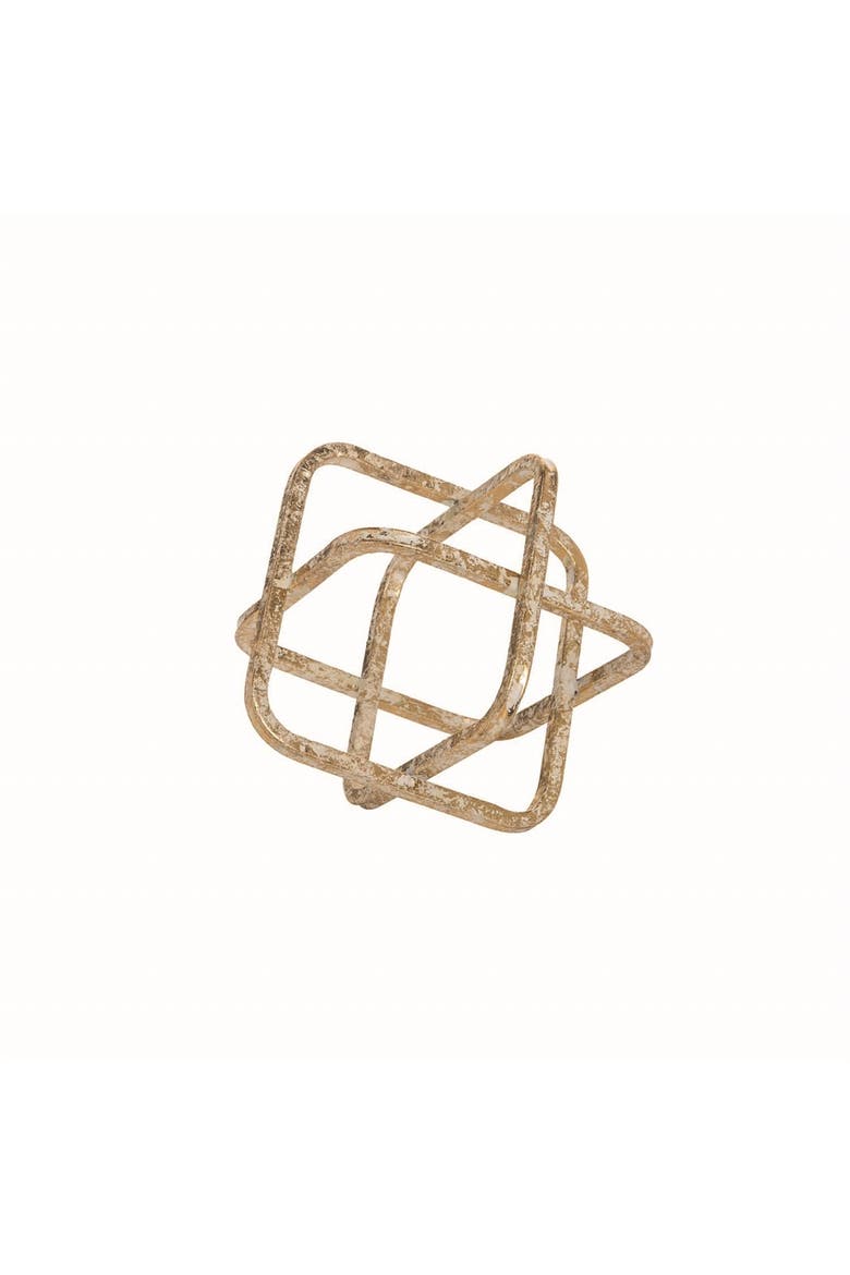 Small Distressed Gold Cube Metal Decorative Sculpture, Main, color, Gold