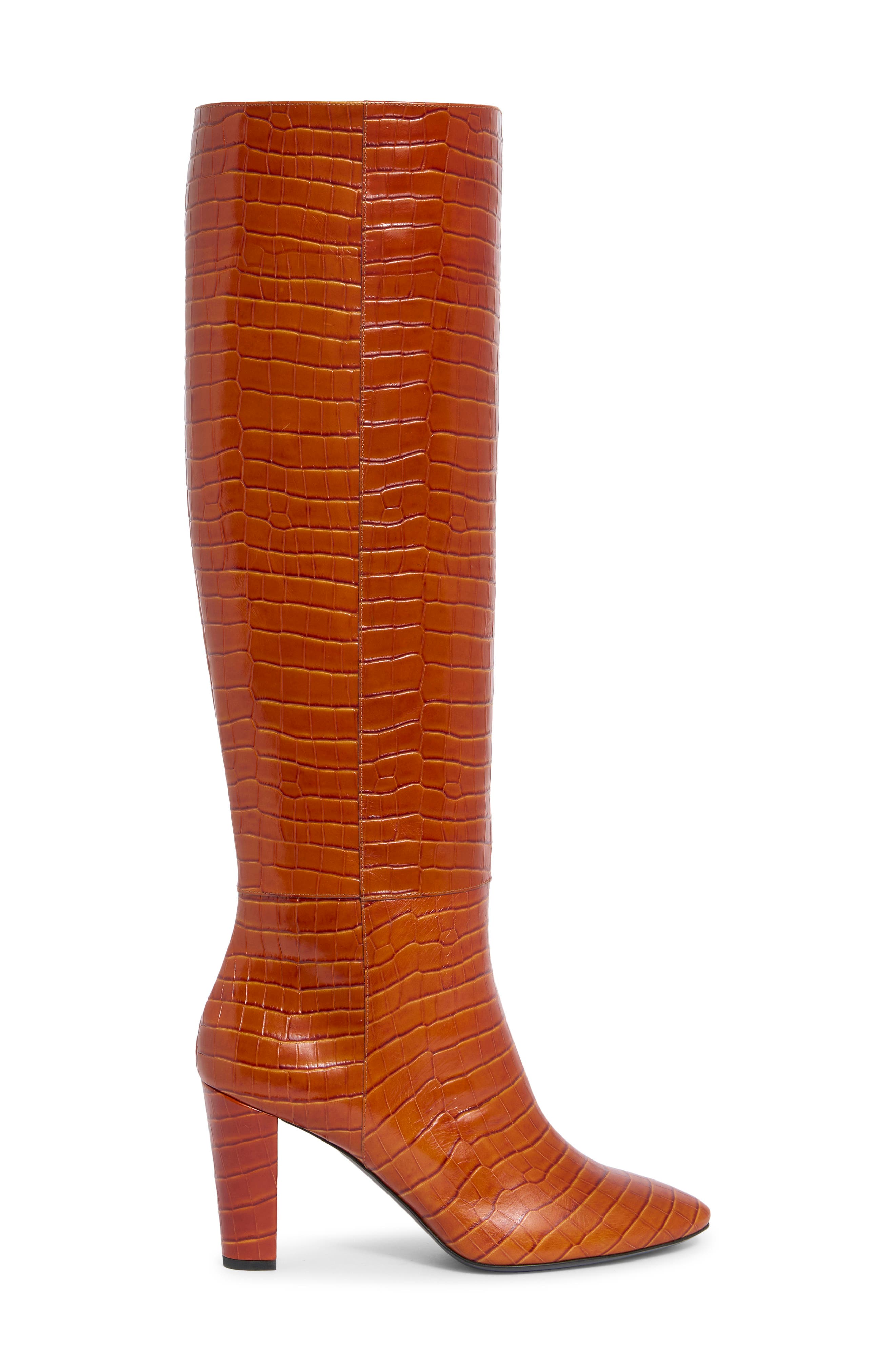 Longchamp Cros Embossed Leather Knee High Boot, Alternate, color, Cognac