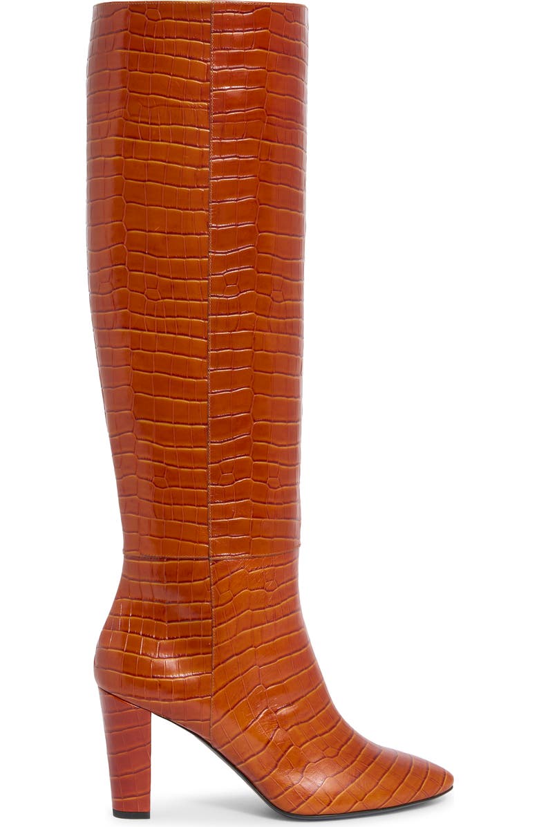 Longchamp Cros Embossed Leather Knee High Boot, Alternate, color, Cognac