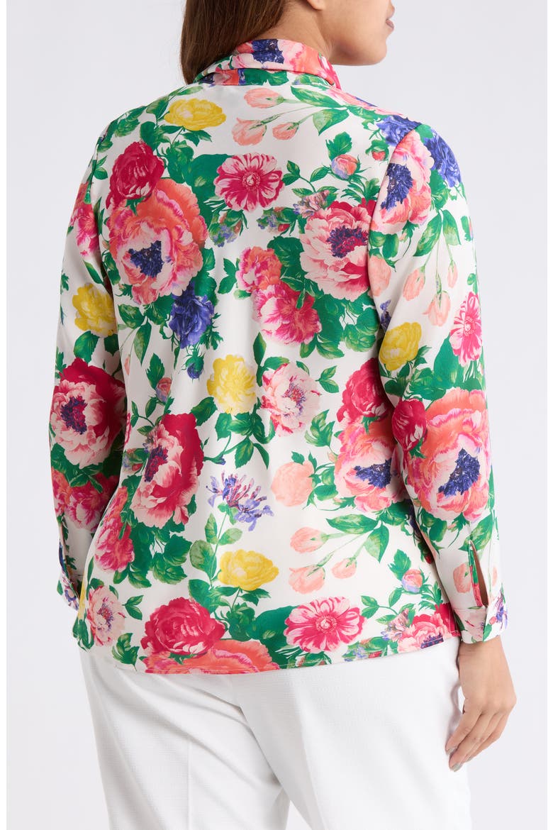 Floral Tie Neck Satin Top, Alternate, color, IVORY MULTI