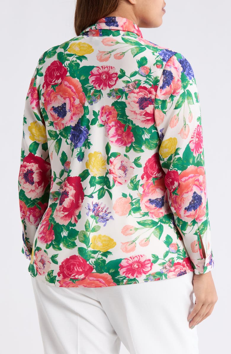 Tahari ASL Floral Tie Neck Satin Top, Alternate, color, Ivory Multi