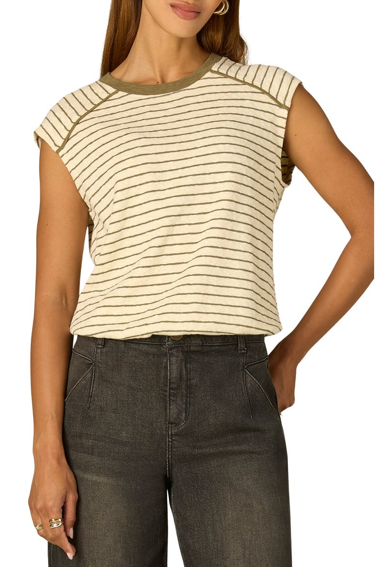 Stripe Scoop Neck Knit Top, Main, color, IVORY/ OLIVE