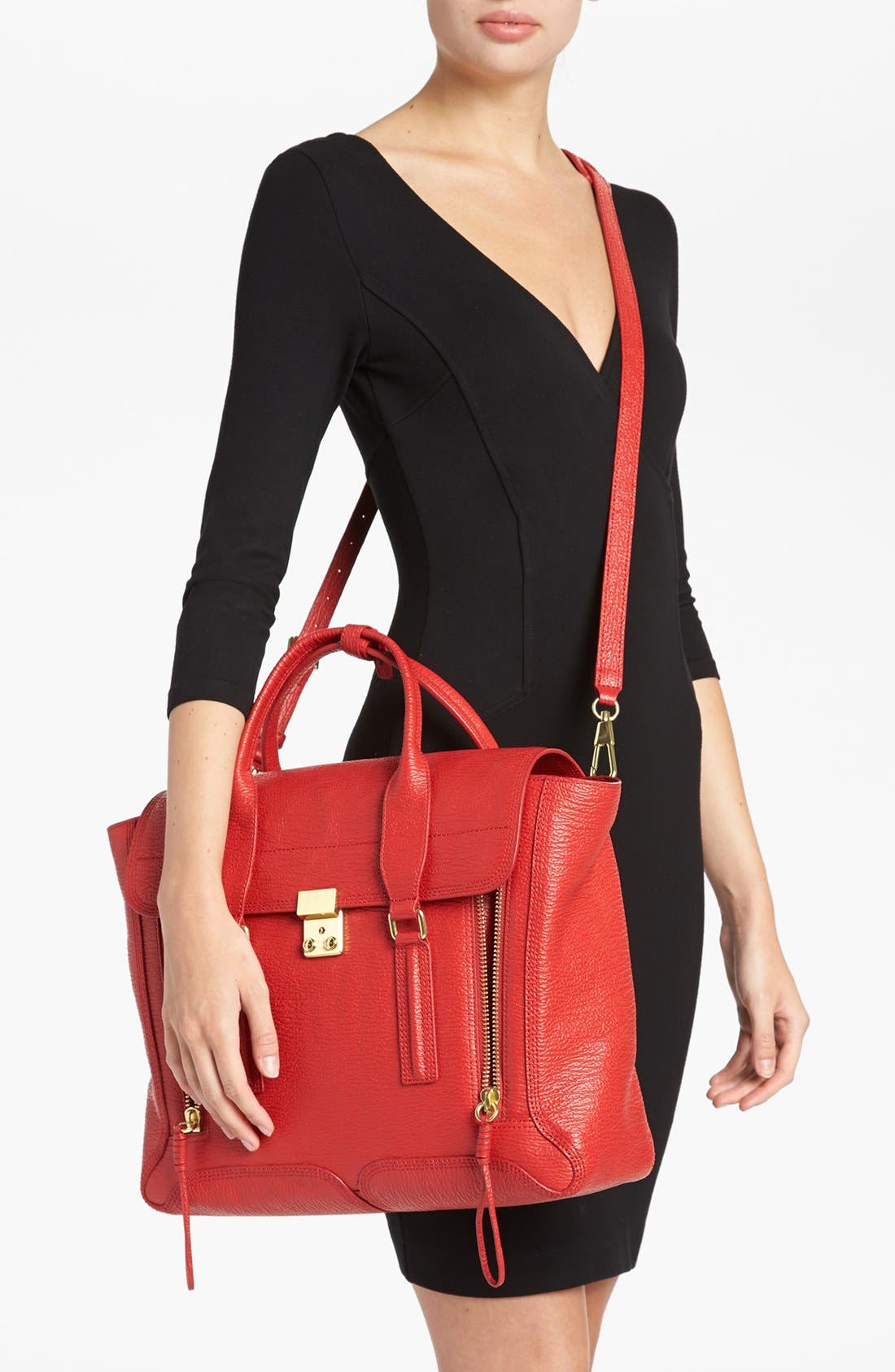 'Pashli' Shark Embossed Leather Satchel, Alternate, color, RED