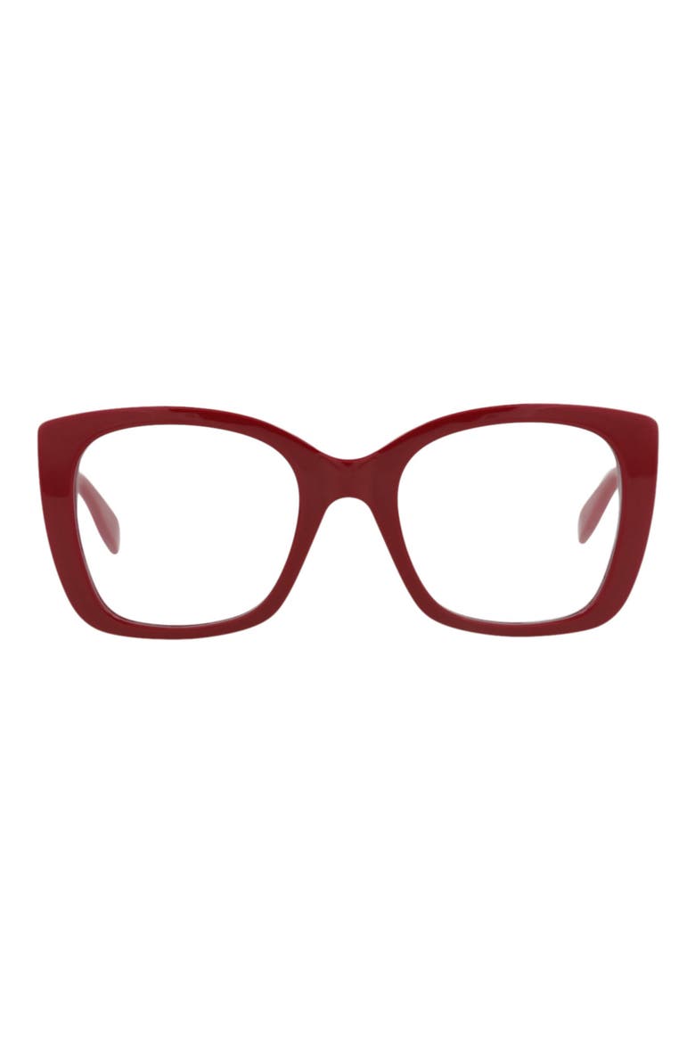 52mm Square Optical Glasses, Main, color, RED RED TRANSPARENT