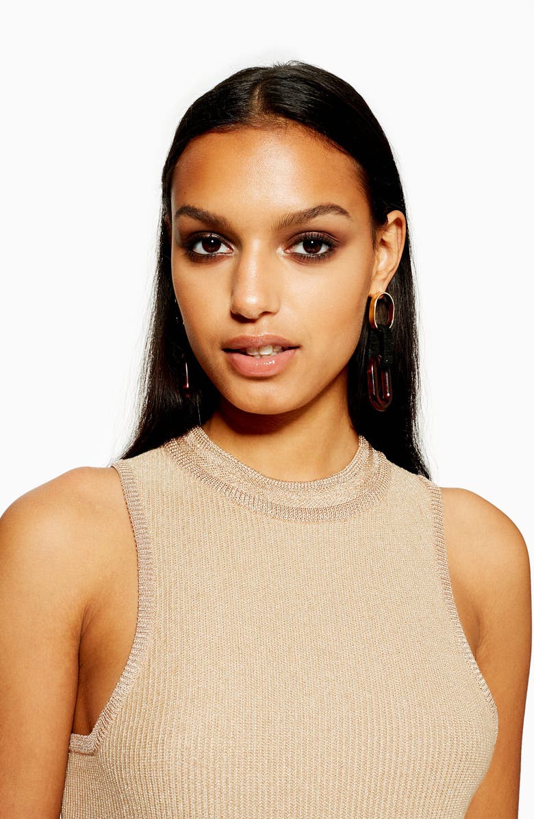 Topshop Metallic Sweater Dress, Alternate, color, Camel