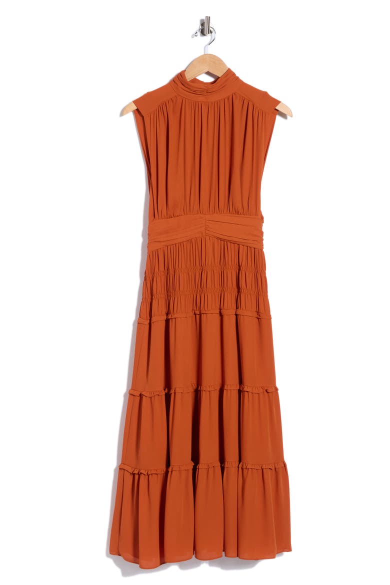 Junia Ruched Midi Dress, Main, color, CINNAMON