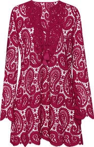 L'AGENCE Ansley Paisley Long Sleeve Cover-Up Dress