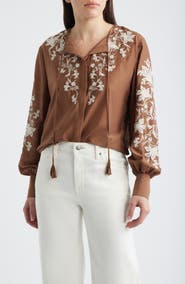 KOBI HALPERIN Franki Embroidered Cotton & Silk Top