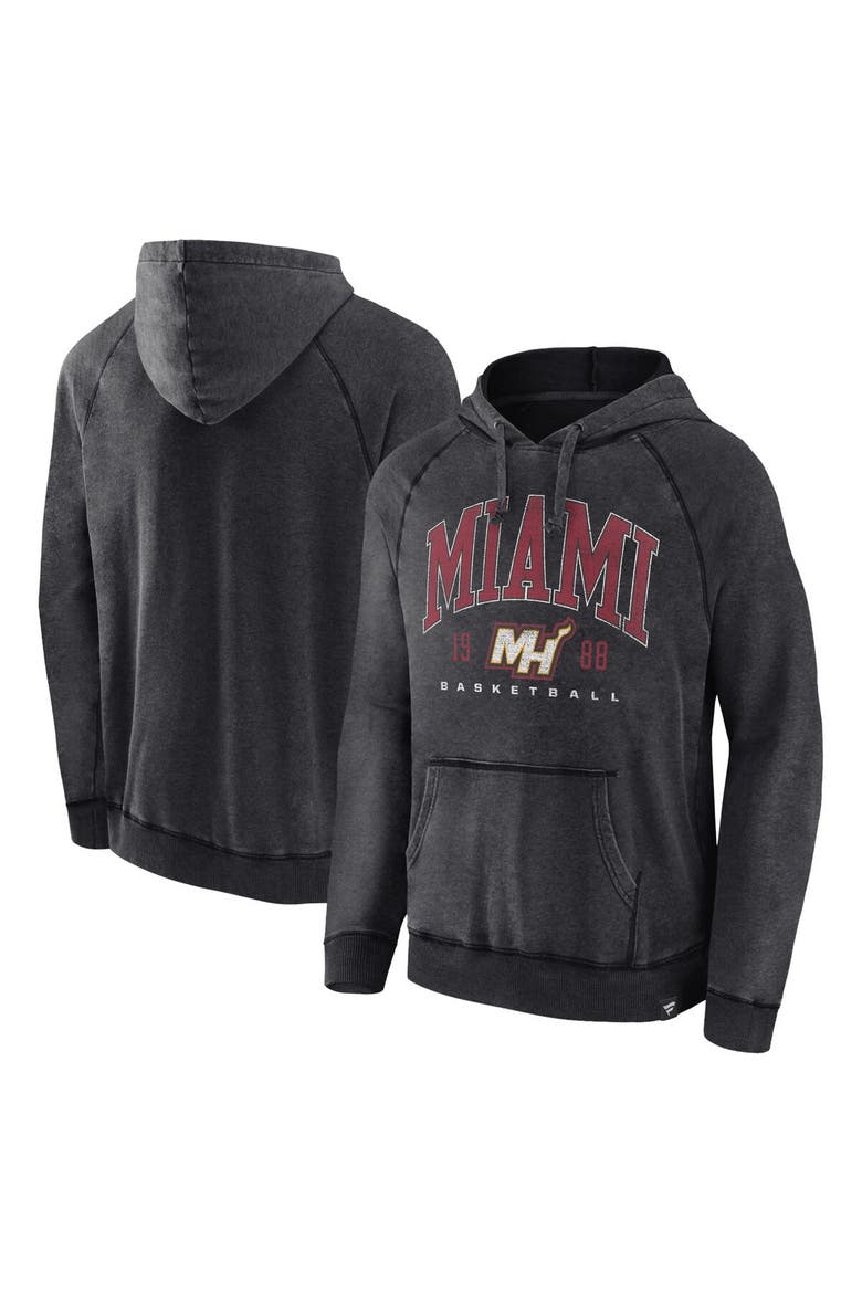Men's Fanatics Heather Charcoal Miami Heat Foul Trouble Snow Wash Raglan Pullover Hoodie, Main, color, Heather Charcoal