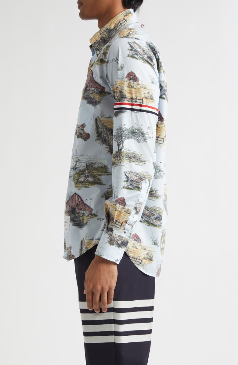 Thom Browne Scenic Straight Fit Cotton Poplin Button-Down Shirt, Alternate, color, Seasonal Multi