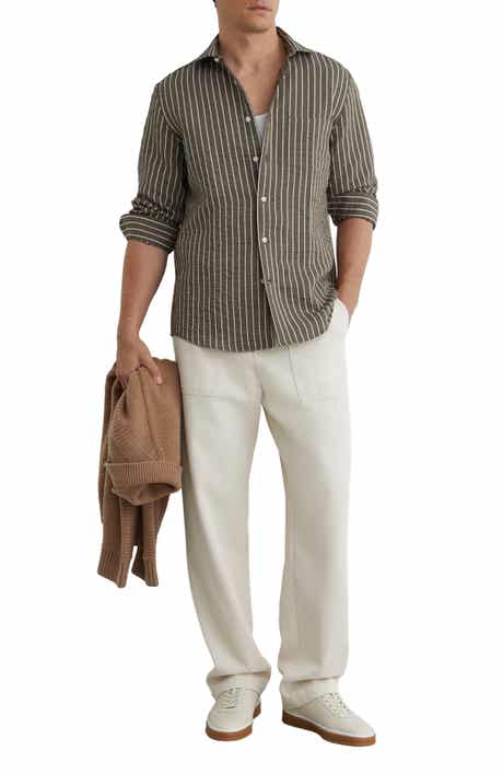 Dupree Stripe Cotton Blend Seersucker Button-Up Shirt