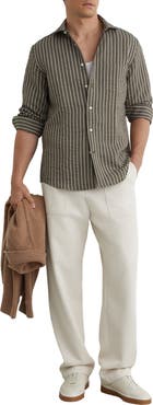 Reiss Dupree Stripe Cotton Blend Seersucker Button-Up Shirt