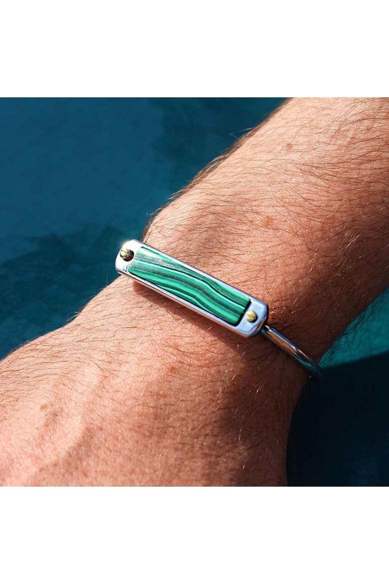 Small ID Malachite Sterling Silver Men Cuff Bracelet, Alternate, color, Silver