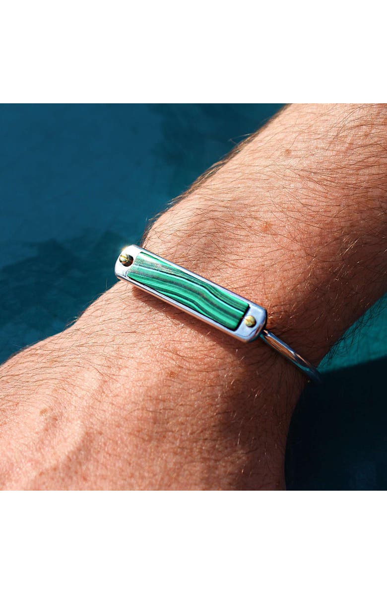 LuvMyJewelry Small ID Malachite Sterling Silver Men Cuff Bracelet, Alternate, color, Silver