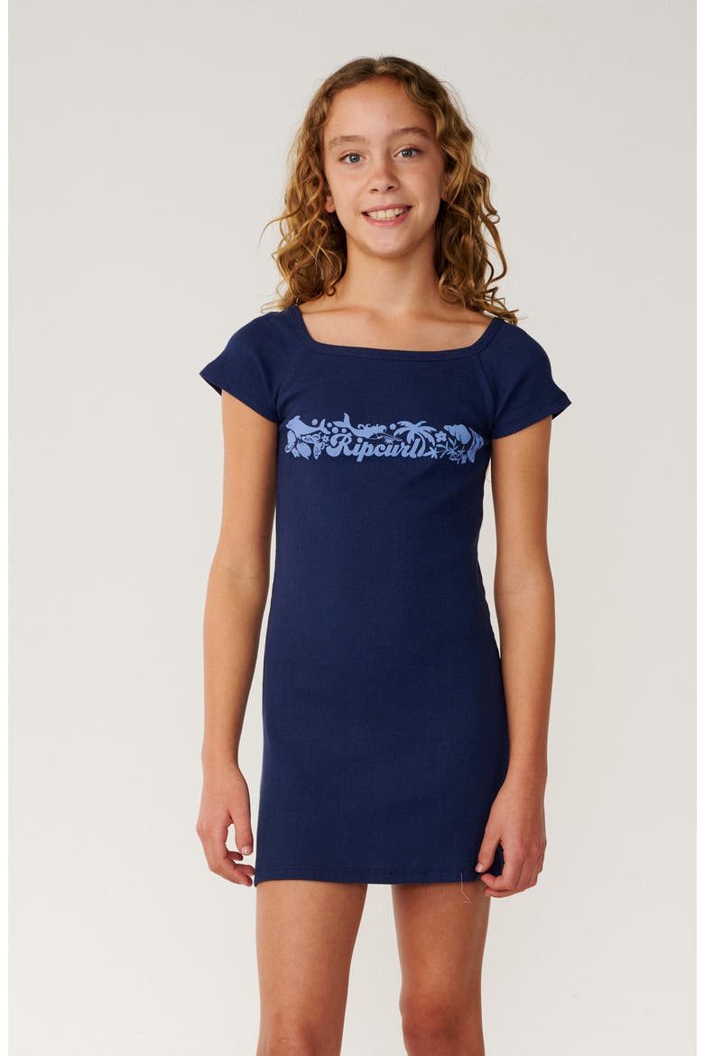 Kids' Costa Del Sol Ribbed Dress, Main, color, NAVY