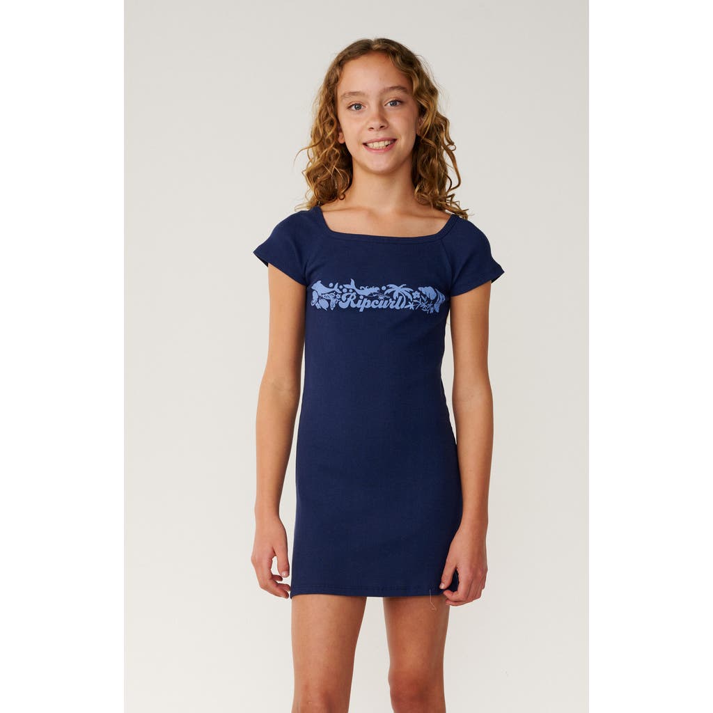 Rip Curl Kids' Costa Del Sol Ribbed Dress In Navy