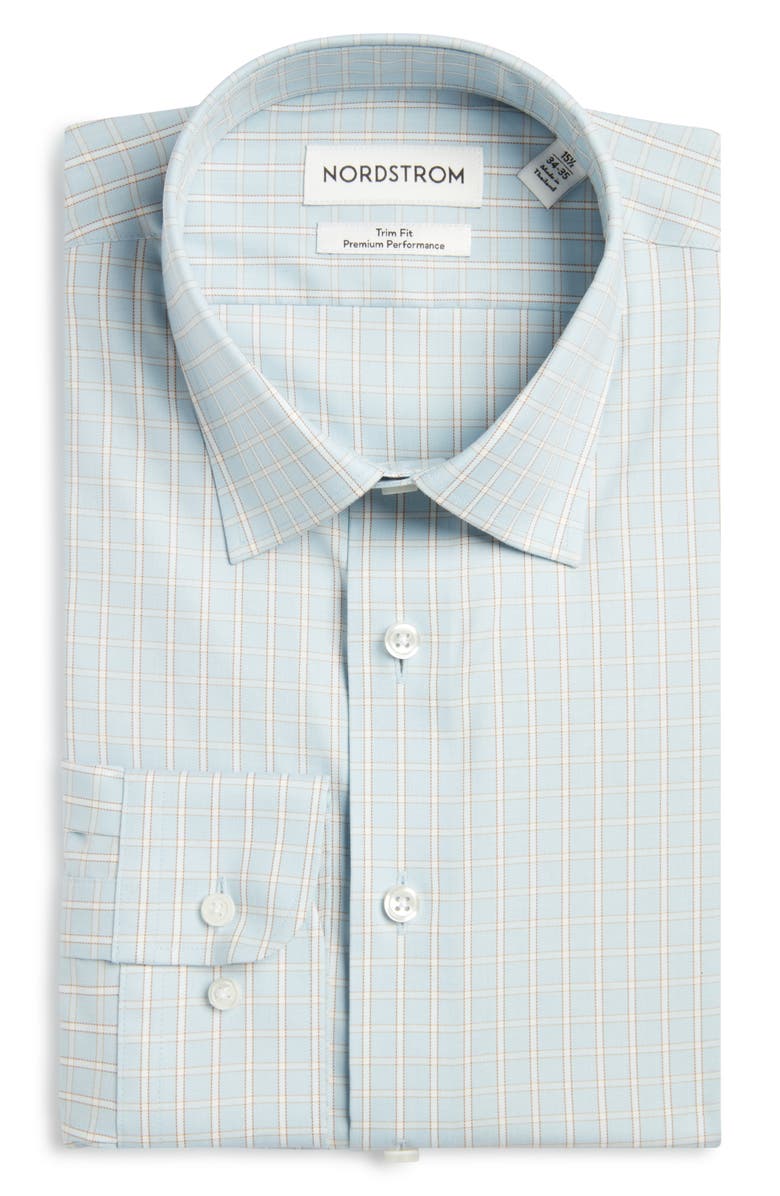 Nordstrom Trim Fit Premium Performance Dress Shirt, Alternate, color, Blue Oakspire Grid