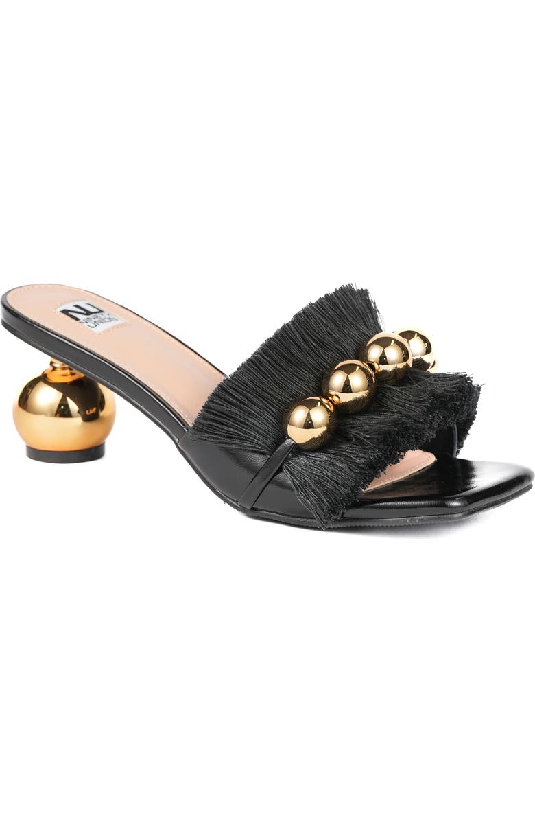 NINETY UNION Miami Fringed Orb Heel Slide Sandal, Main, color, Black