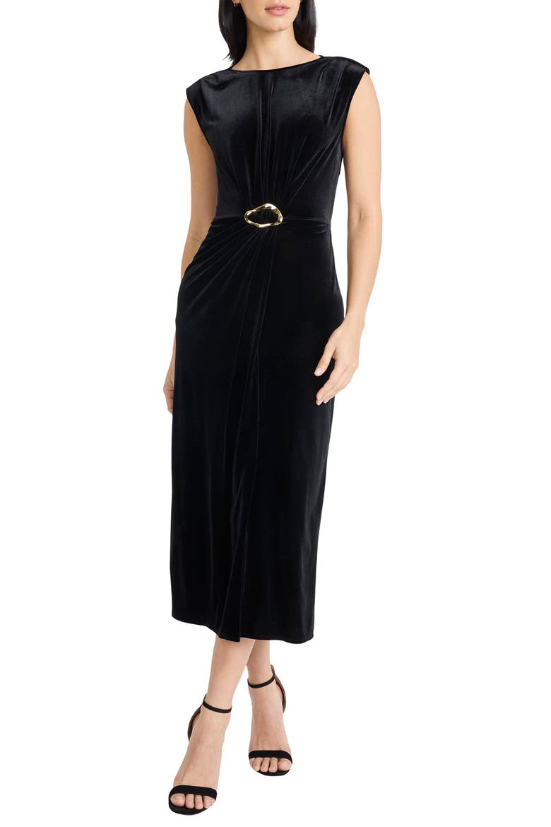 Sleeveless Velvet Sheath Midi Dress, Main, color, BLACK